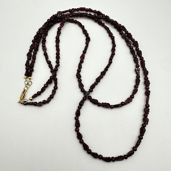 22" double strands, ALL garnet beaded necklace with gold over 925 clasp! - Picture 11 of 14